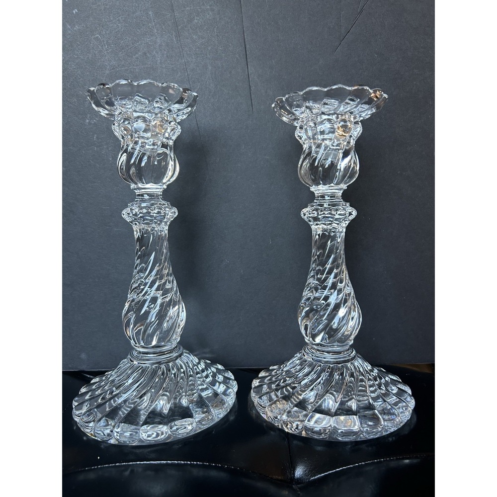 Baccarat Crystal Super Heavy " BAMBOUS " Swirl Candlesticks Set of 2